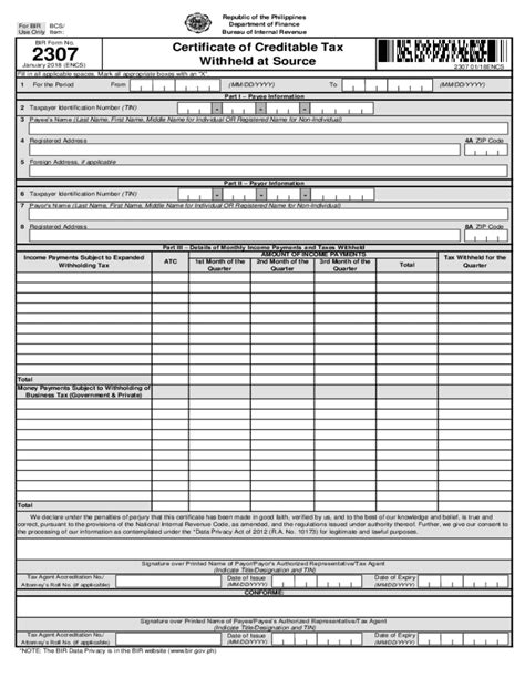 free bir form 2307 download.